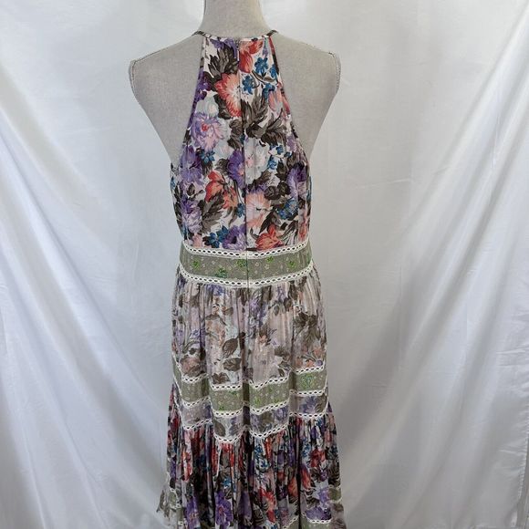 Rebecca Taylor Mixed Floral High-Neck Sleeveless Midi Dress Size 8 - Picture 7 of 9